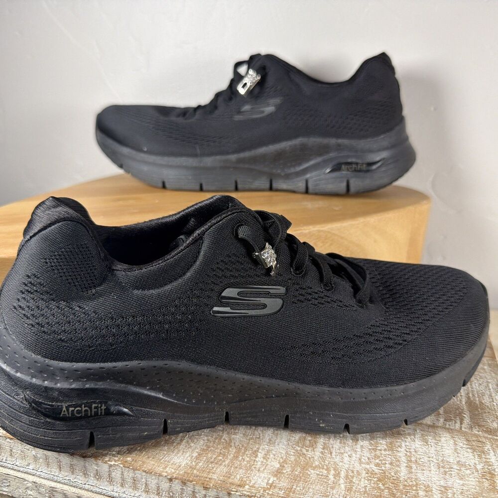 Skechers Arch Fit Black Womens Shoes 9 Wide 149057W